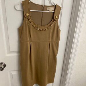 Michael Kors Desert beige Warm Sleeveless dress with gold chain detail  Size 8